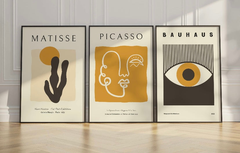 Matisse Picasso and Bauhaus Mustard Yellow Print set – Fizzy Art