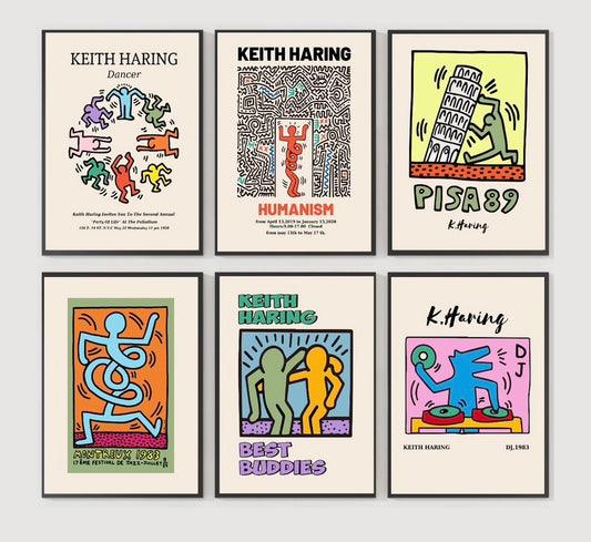 Keith Haring inspired Colourful Gallery Wall Pop Art Print Set