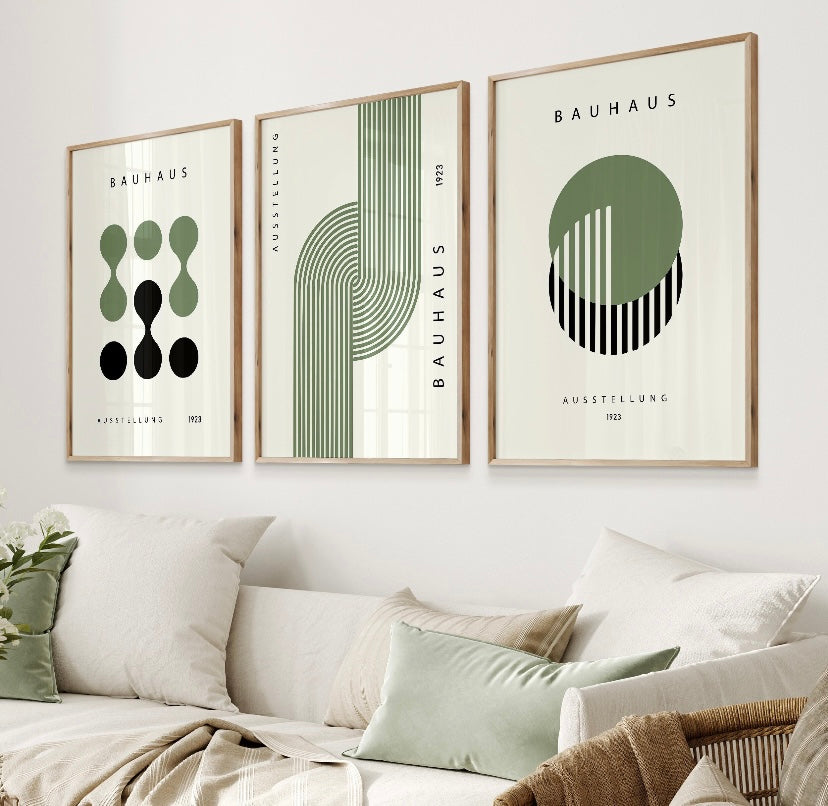 Bauhaus Sage Green Geometric print set