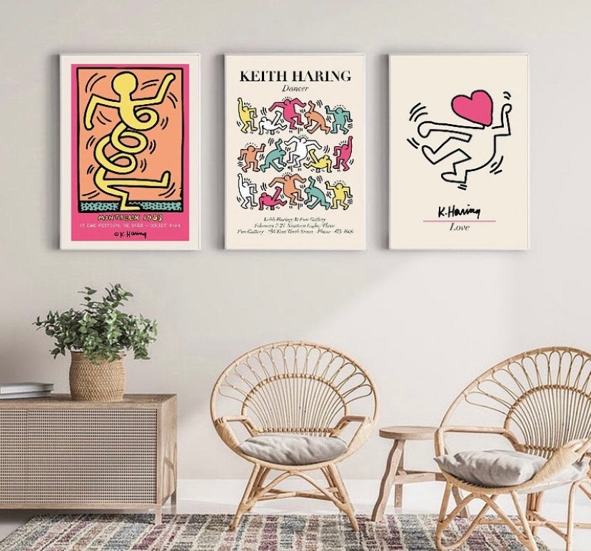 Set of 3 Keith Haring Pink Prints