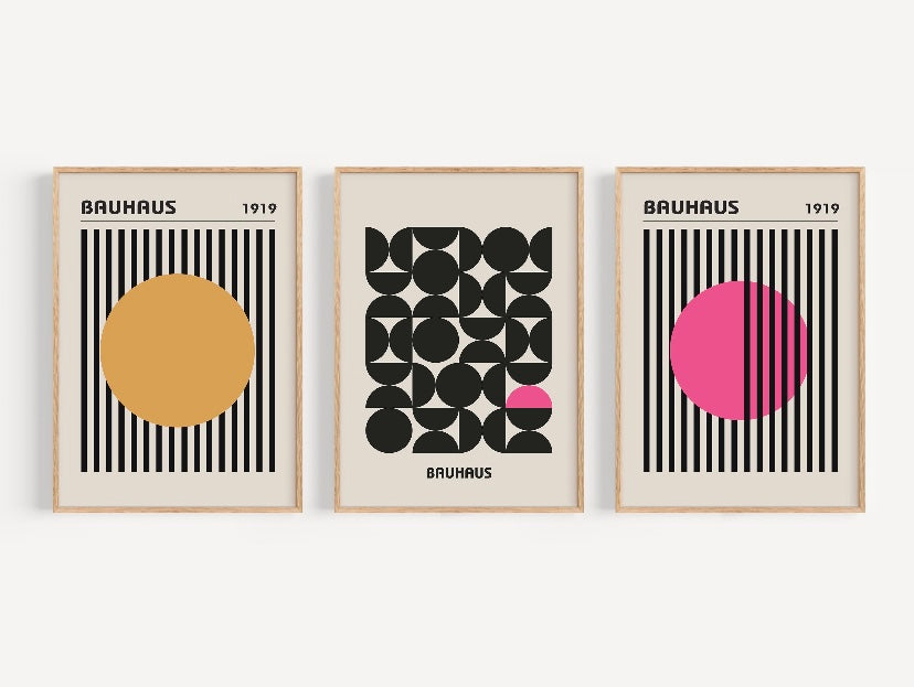 Bauhaus Orange and pink geometric print set
