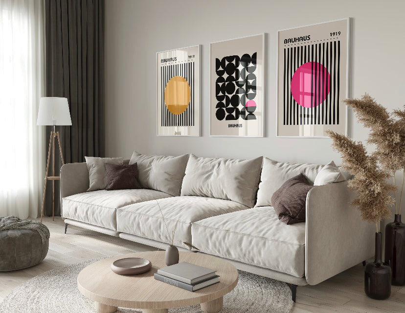Bauhaus Orange and pink geometric print set