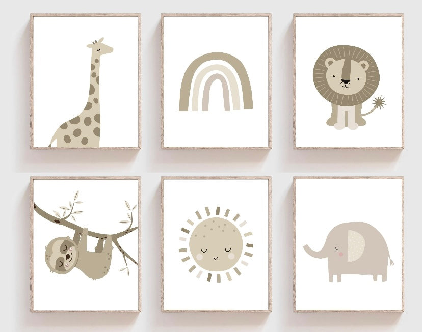 Set of six neutral children’s room Prints