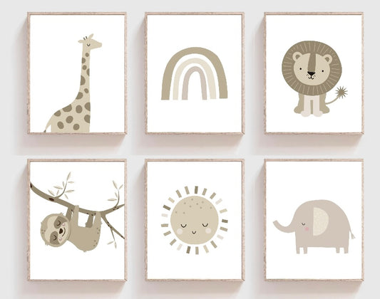 Set of six neutral children’s room Prints