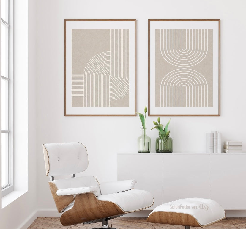 Mid Century Neutral Rainbow Print Set