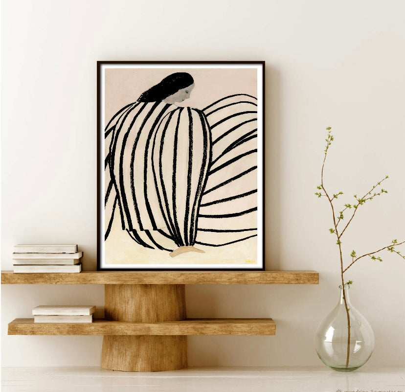 Boho Female woman in stripes print