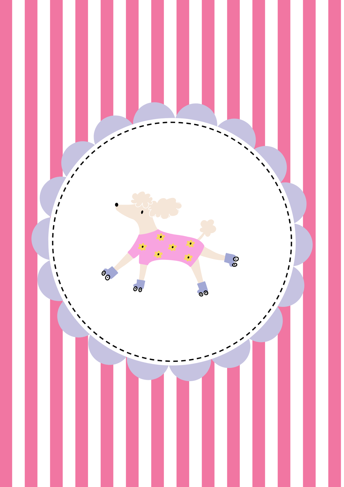 Poodle dog in skates striped children’s print