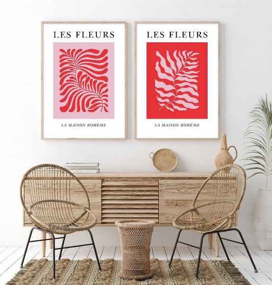 Matisse Pink and Red Les Fleurs Print Set