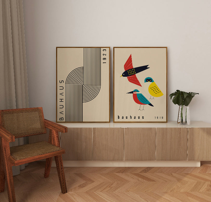 Geometric Bauhaus Birds Poster Set