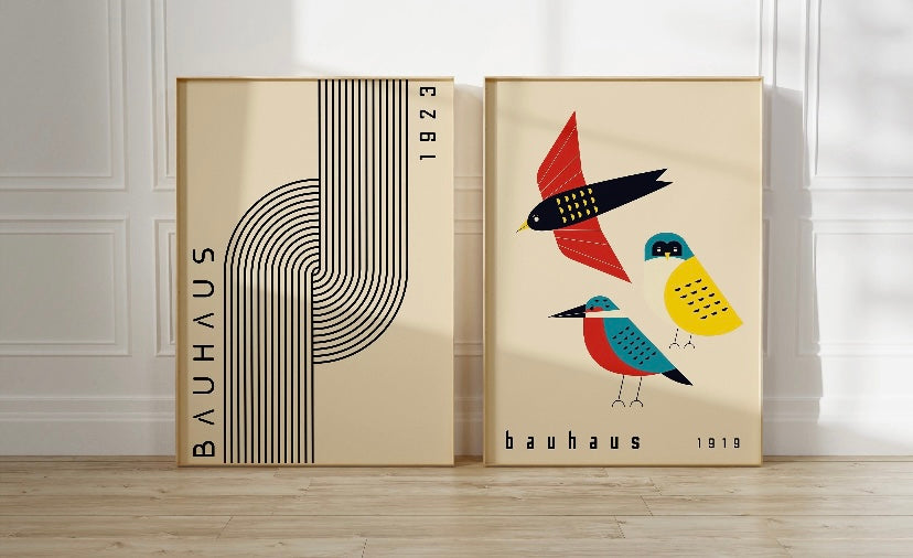 Geometric Bauhaus Birds Poster Set