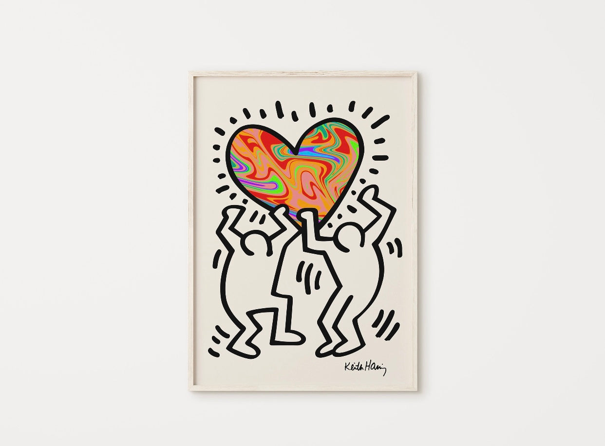 Keith Haring Inspired Colourful Love Heart Print