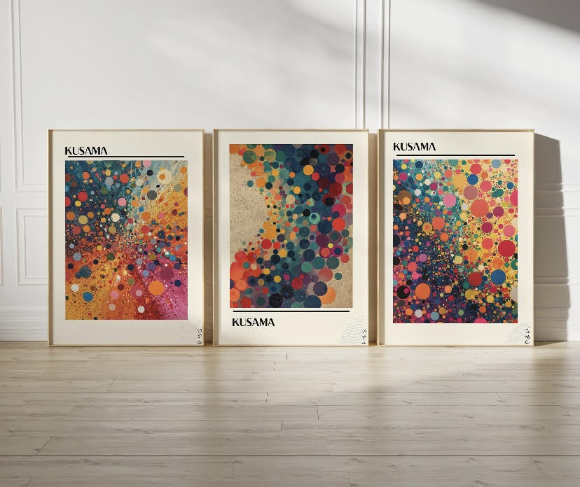 Set of 3 gallery Yayoi Kusama print | Colourful Japanese wall art | | famous artist print | exhibition art |