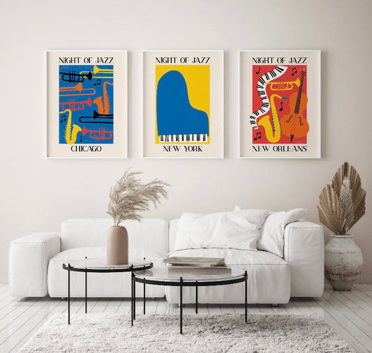 Set of Three Colourful American Jazz Prints
