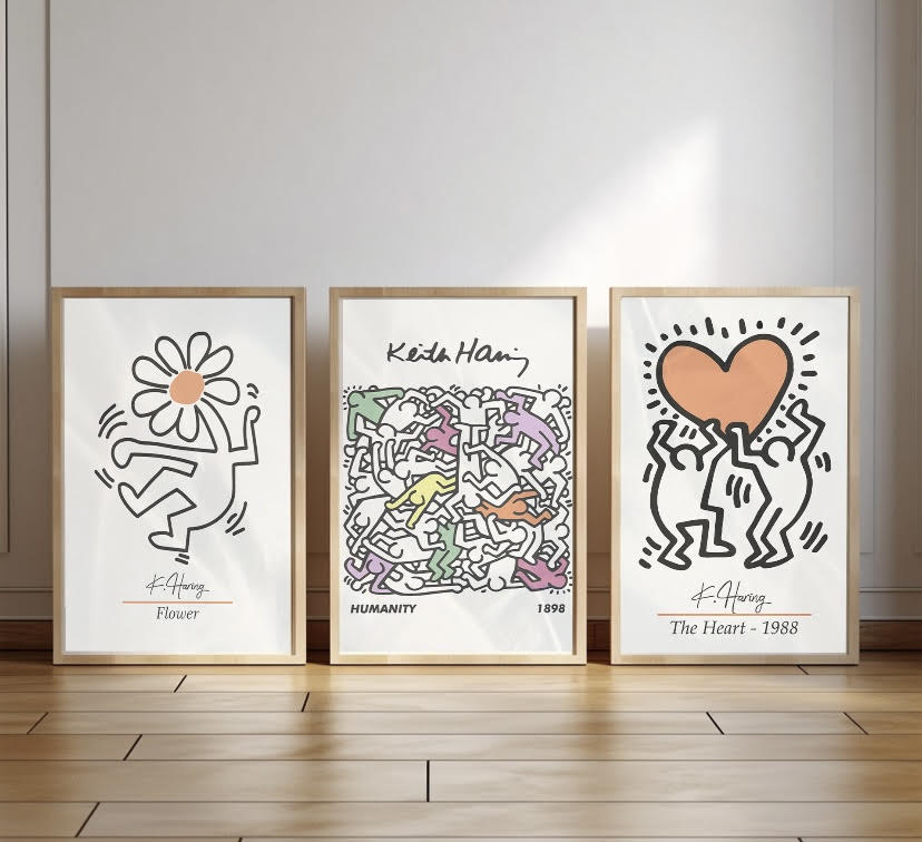 Keith Haring Inspired Set Of Three Pastel Prints