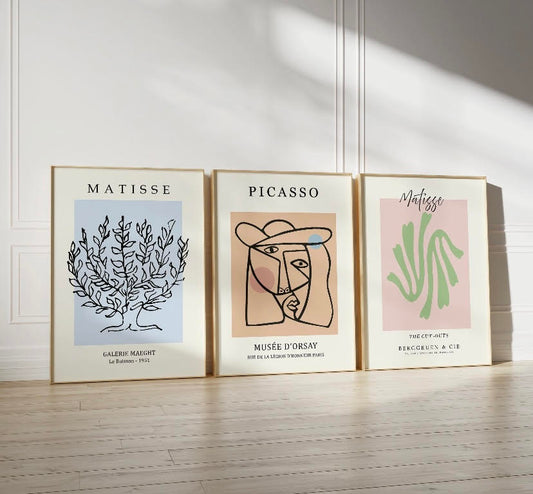 Set of 3 Henri Matisse prints | Picasso gallery wall artwork | pastel exhibition posters | famous artists