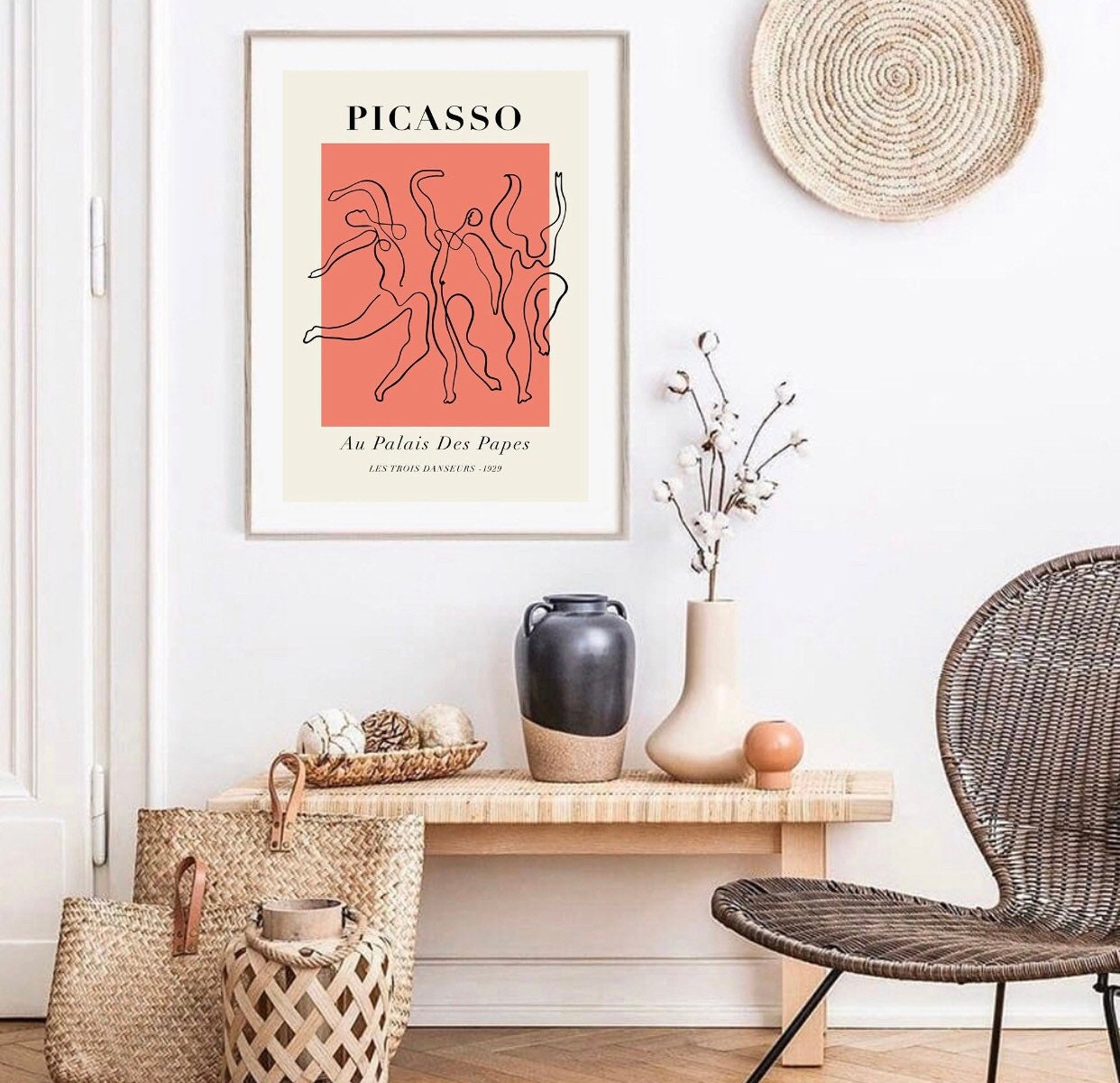 Set of 3 prints | Picasso print | Yayoi Kusama print | Matisse cut outs print | set of 3 pink wall art | Colourful Art