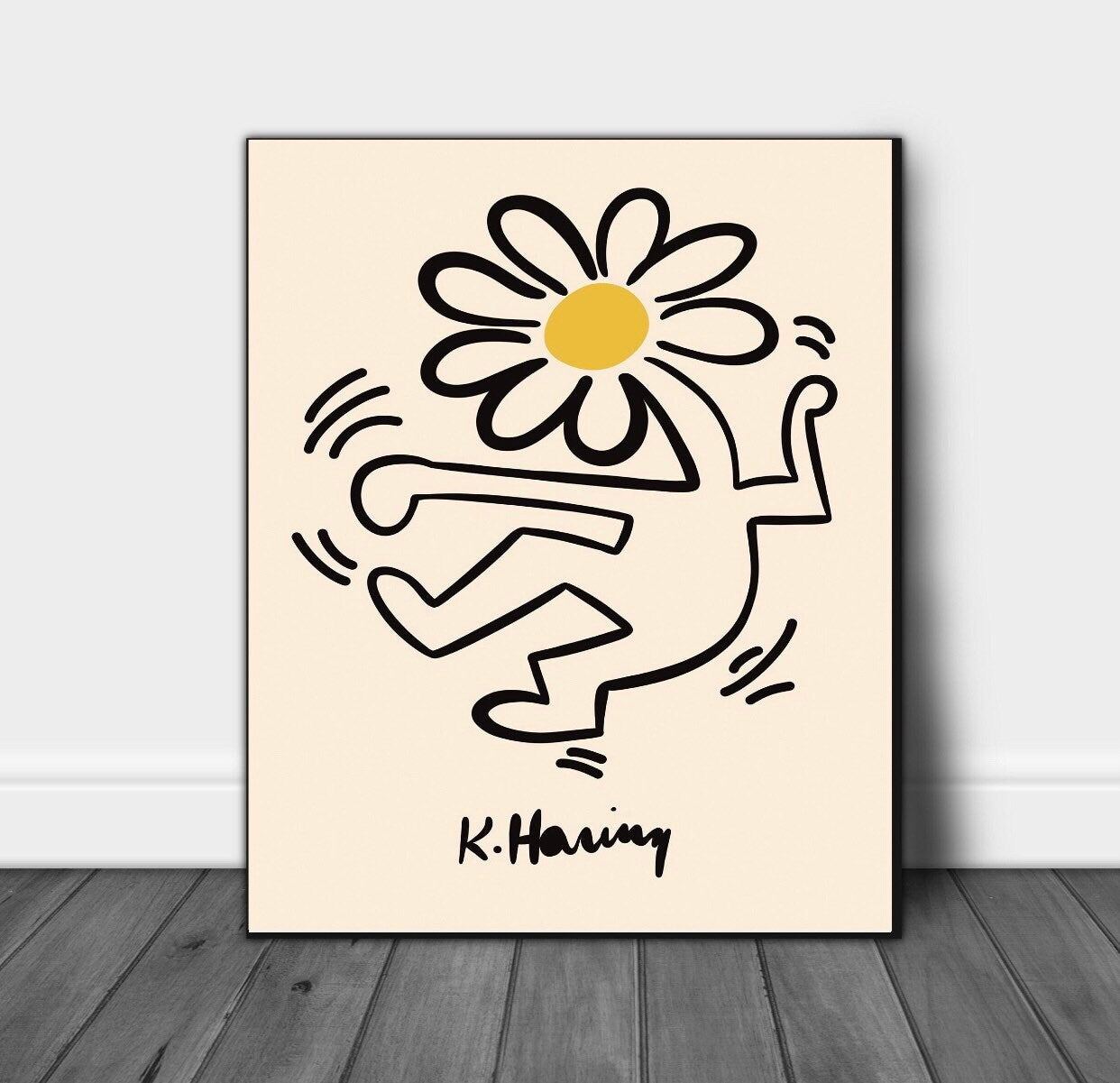 Set of 3 Keith Haring prints | humanism print | dancing flower print | Keith Haring heart print | pop art posters | white background