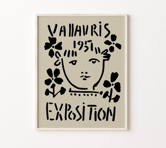 Picasso Exposition print | midcentury art | abstract face print | Pablo Picasso print | vintage art | famous artist | stone/cream background