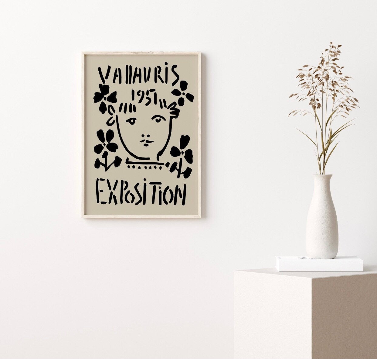 Picasso Exposition print | midcentury art | abstract face print | Pablo Picasso print | vintage art | famous artist | stone/cream background