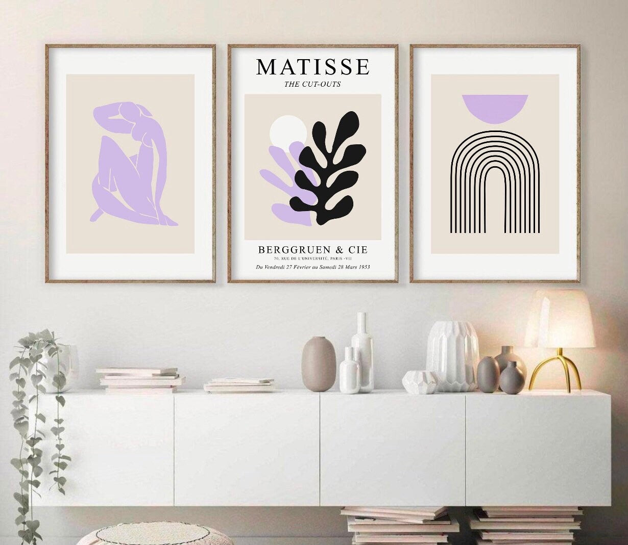 Henri Matisse set of 3 gallery prints | black and lilac abstract art | Matisse the cut outs | Henri Matisse pastel posters