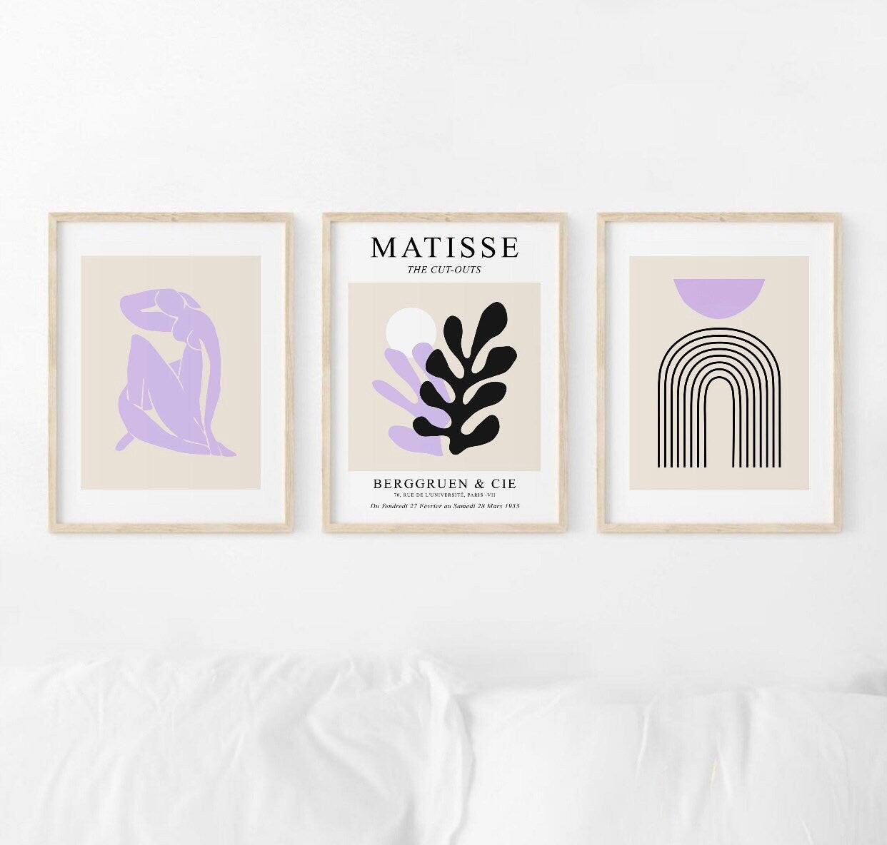 Henri Matisse set of 3 gallery prints | black and lilac abstract art | Matisse the cut outs | Henri Matisse pastel posters