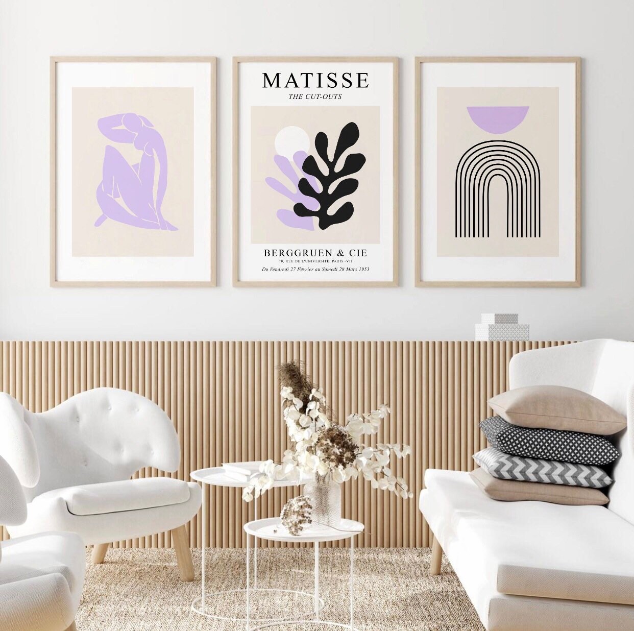 Henri Matisse set of 3 gallery prints | black and lilac abstract art | Matisse the cut outs | Henri Matisse pastel posters