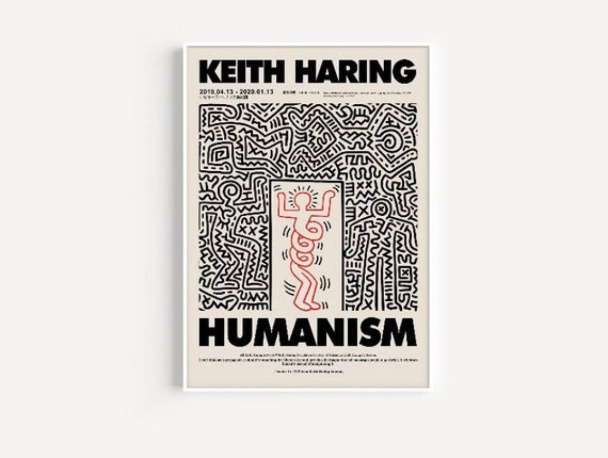 Set of 3 Keith Haring prints | humanism print | dancing flower print | Keith Haring heart print | pop art posters | white background