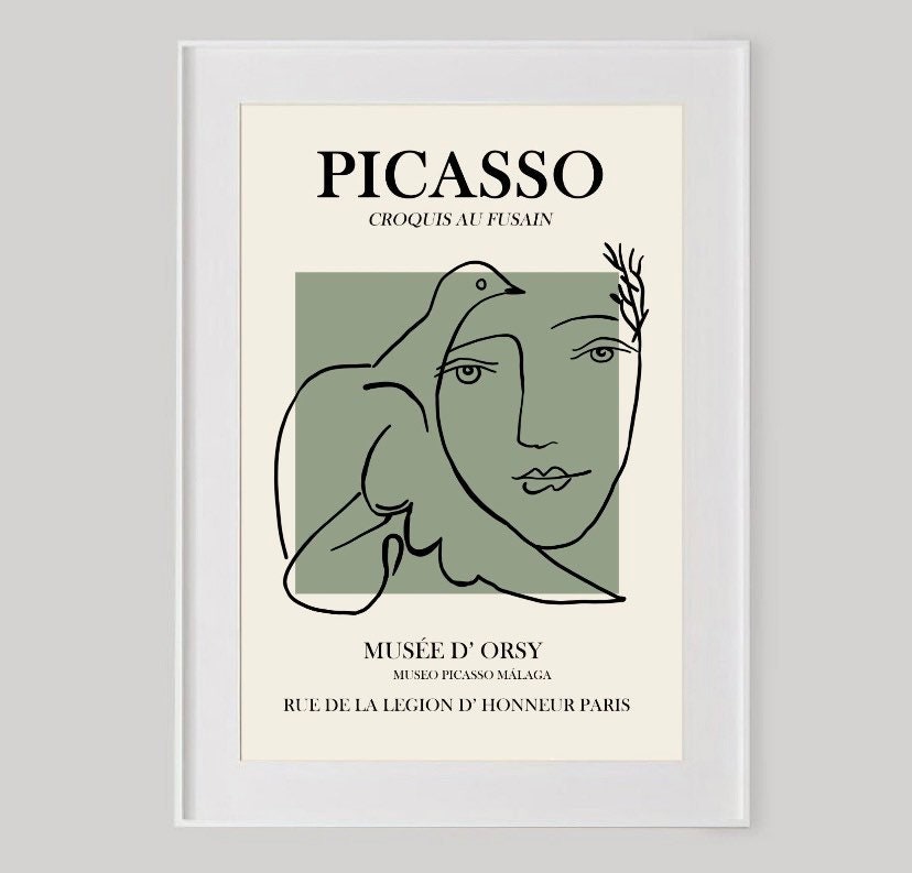 Set of 3 Picasso prints | sage green Picasso exhibition posters | famous artist prints