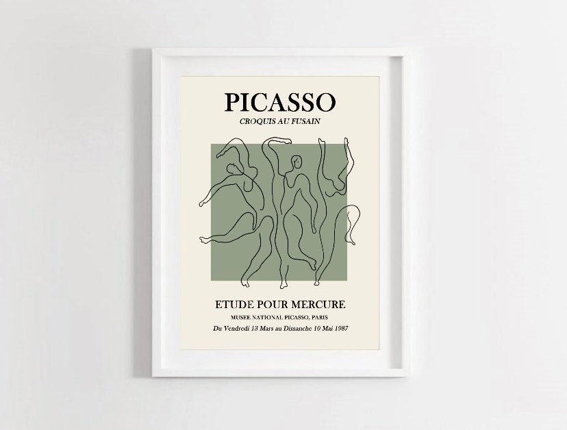 Set of 3 Picasso prints | sage green Picasso exhibition posters | famous artist prints