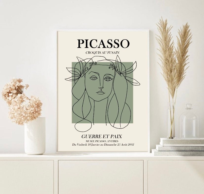 Set of 3 Picasso prints | sage green Picasso exhibition posters | famous artist prints