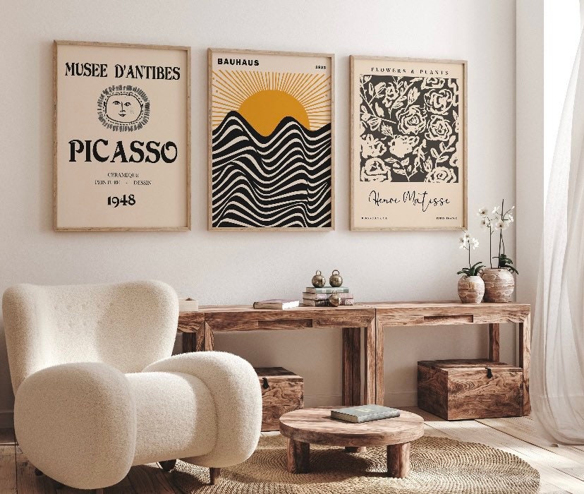 Exhibition Poster Set of 3, Matisse Print Set, 3 Piece Wall Art, Bauhaus Poster, Gallery Wall Set, Picasso Print