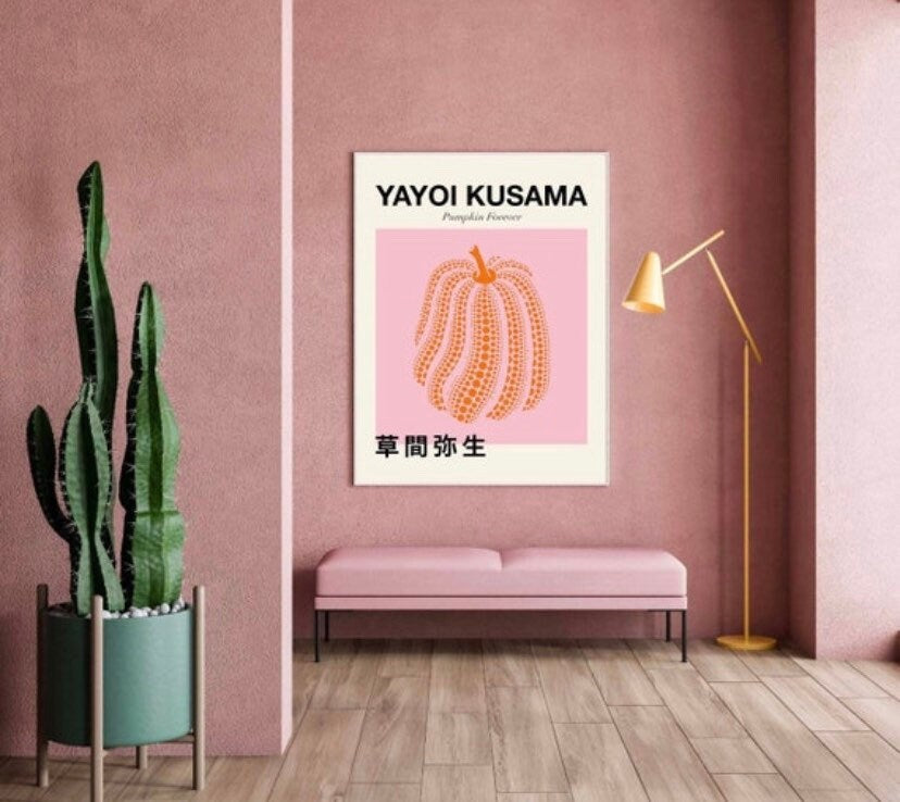Yayoi Kusama Japanese pumpkin print | Japanese art | Yayoi Kusama pumpkin | pink orange pop art