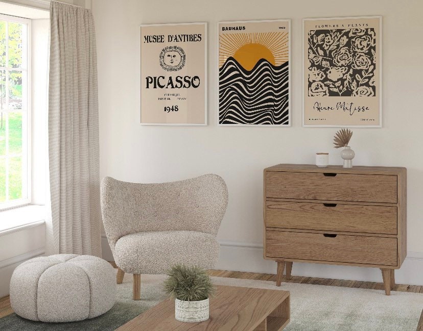 Exhibition Poster Set of 3, Matisse Print Set, 3 Piece Wall Art, Bauhaus Poster, Gallery Wall Set, Picasso Print