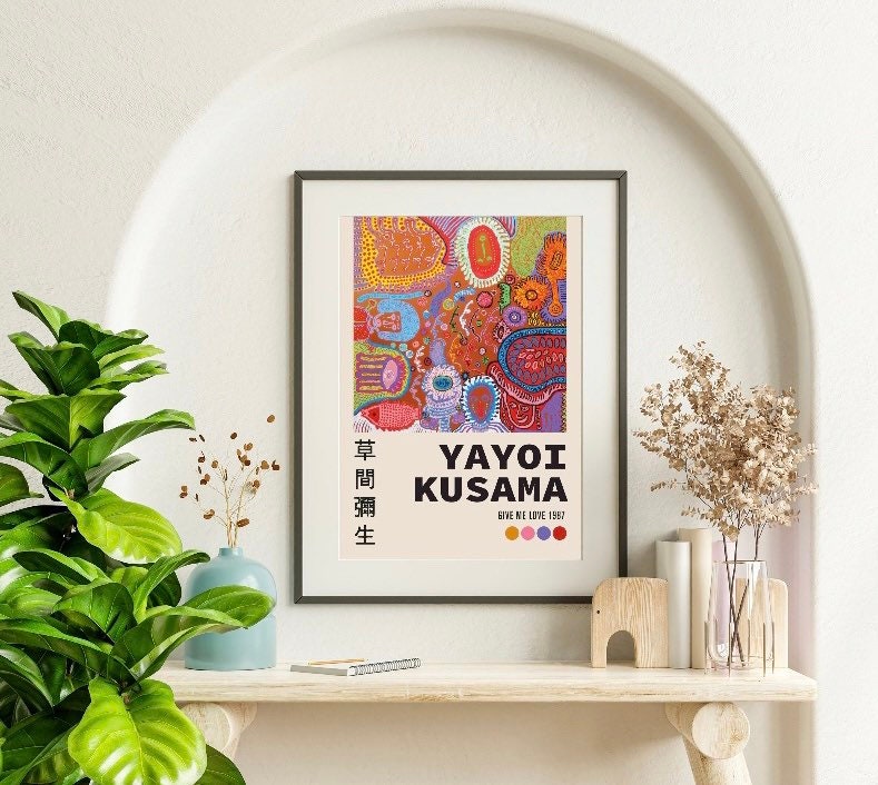Yayoi Kusama Print | Yayoi Kusama Give Me Love | Japanese Wall Art | Colourful wall art | exhibition poster