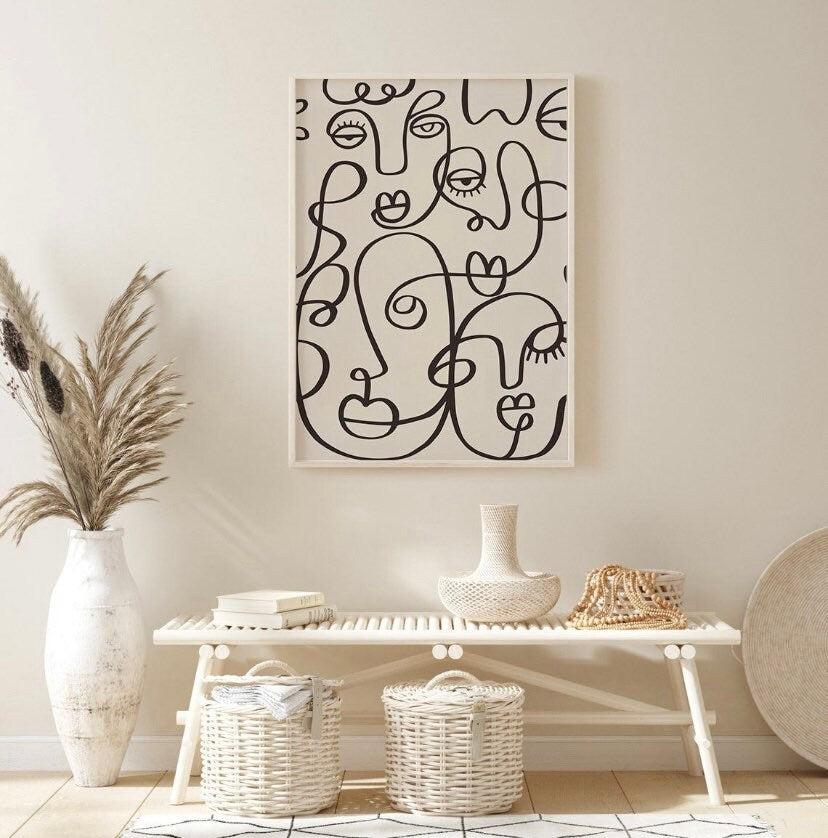 Picasso Print Set of 2, Mid Century Modern Wall Art, Boho Wall Art, 2 piece wall art, One Line Faces Poster, Exhibition Poster