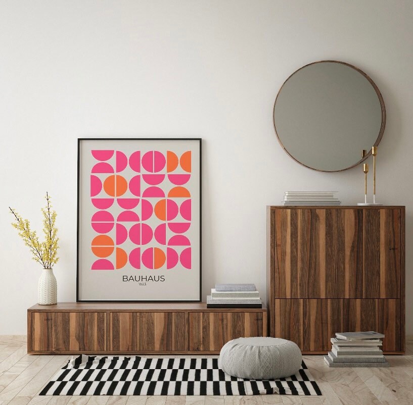 Retro Exhibition Bauhaus Poster print | Orange and Pink Bauhaus Print | Geometric Circles, Mid Century Modern | Minimalist Wall Art