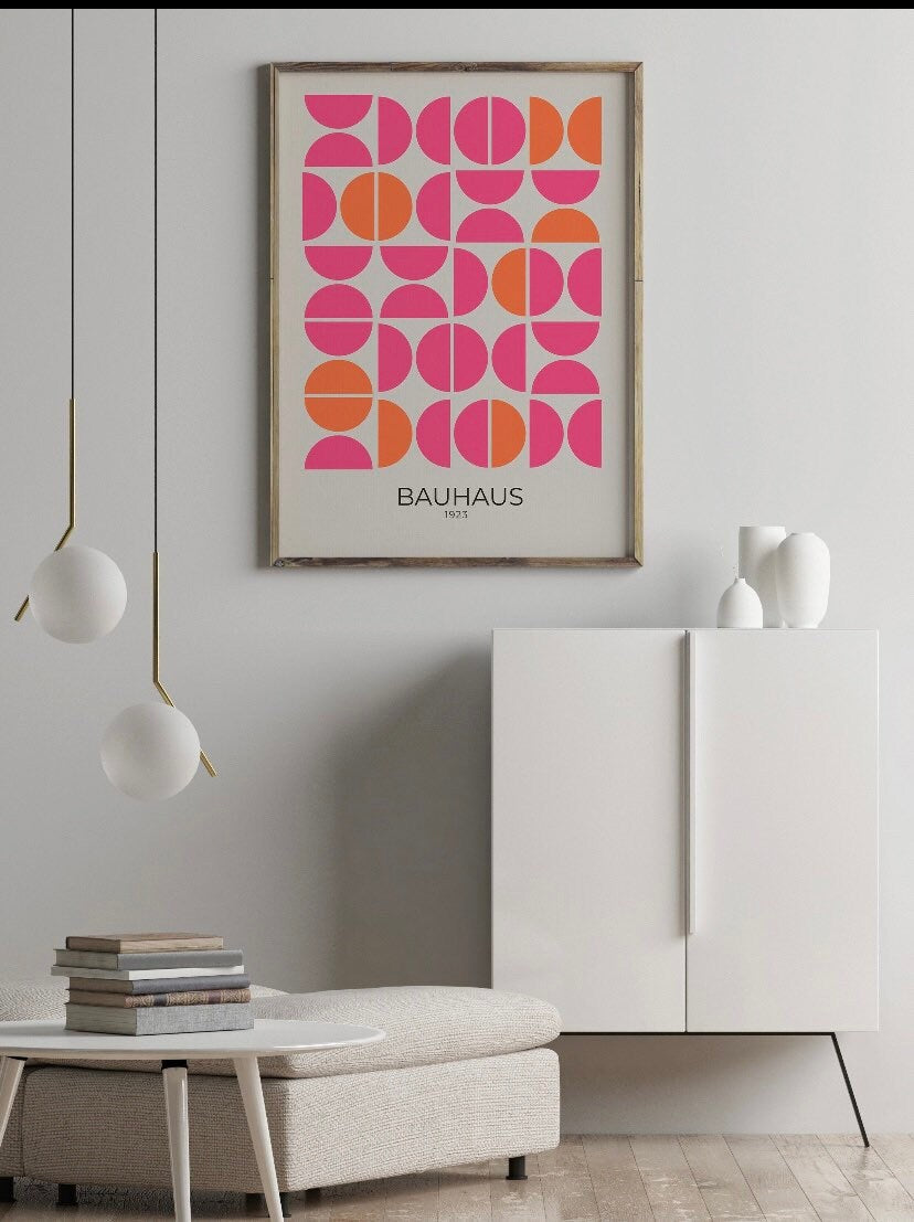 Retro Exhibition Bauhaus Poster print | Orange and Pink Bauhaus Print | Geometric Circles, Mid Century Modern | Minimalist Wall Art