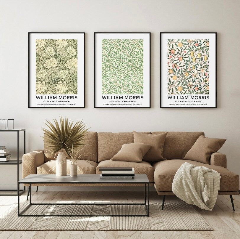 thumbnail image 2 of William Morris Botanical Prints – Set Of 3 Green & Beige Wall Art – Nature Decor 2 of 3