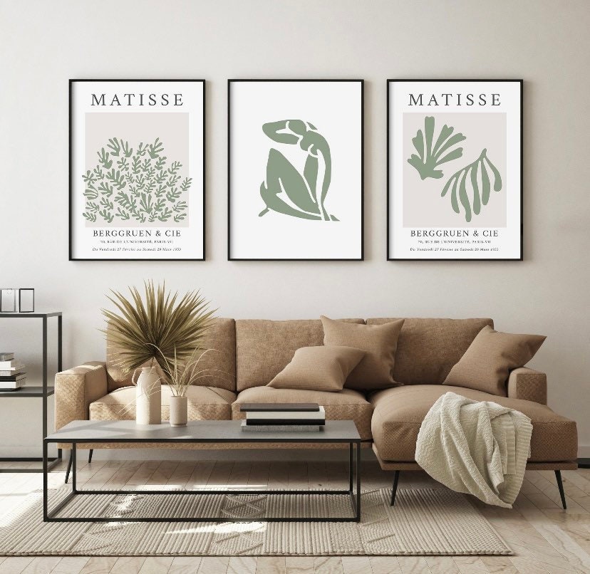 Matisse Sage Set of Three | Exhibition Poster. Abstract Wall Art | Matisse Cut Out’s | Sage Green Wall Art |Matisse Poster Set
