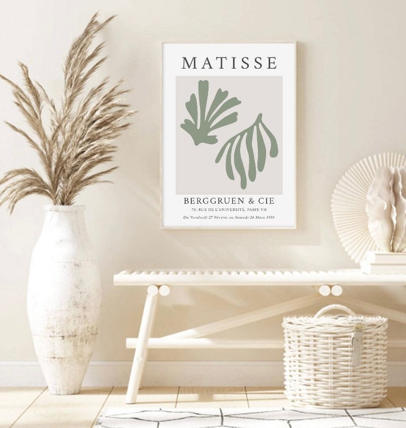 Matisse Sage Set of Three | Exhibition Poster. Abstract Wall Art | Matisse Cut Out’s | Sage Green Wall Art |Matisse Poster Set