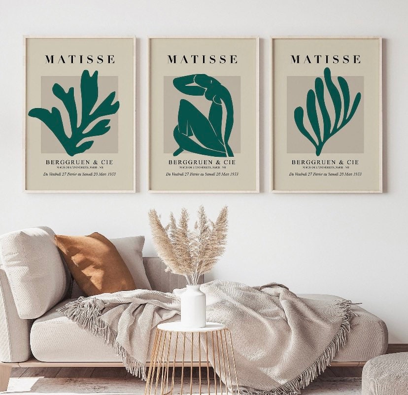 Matisse Print | Set of 3 Matisse Prints | Exhibition Vintage Line Art Poster | Exhibition print | green artwork | Matisse the cut outs