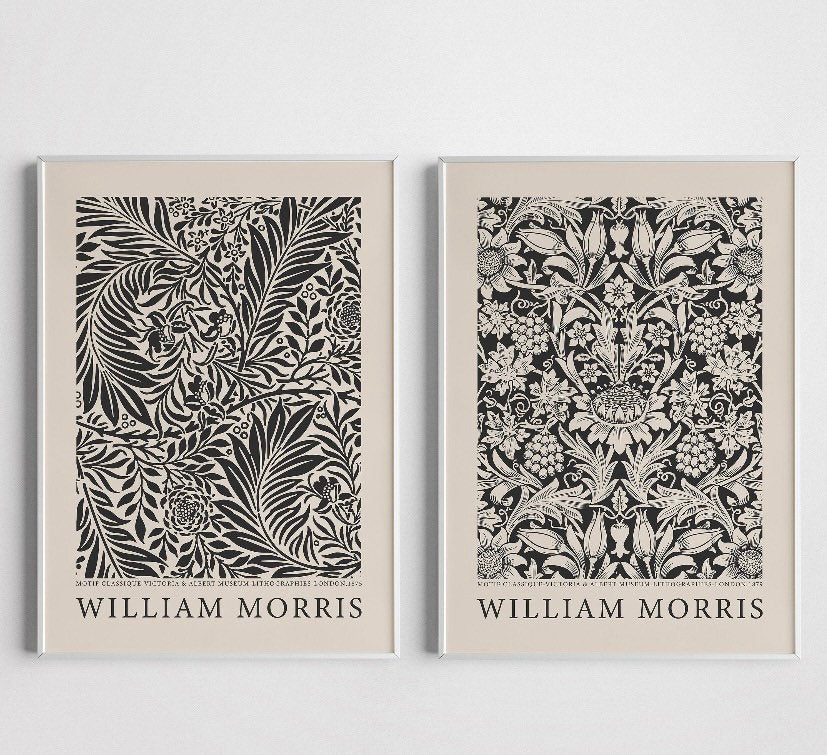 William Morris Set of 2 Prints | William Morris Set Print | Monochrome Gallery Wall Set Of 2 | Exhibition Set of 2 Prints