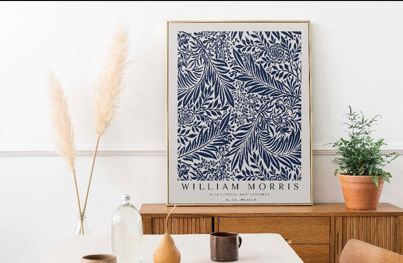 William Morris Set Of Three Prints | William Morris Navy Flower Poster | Floral Wall Art Prints |Blue Art
