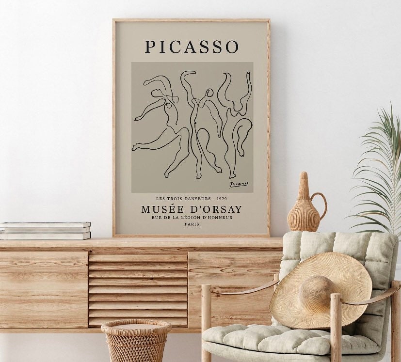 Picasso Print Set Of Three Posters | Famous Artist Wall Art | Picasso Poster Prints | Grey Picasso Print Set