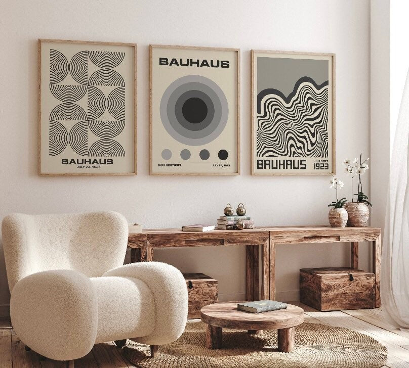 Gallery Wall Art Set Of 3 | Bauhaus Prints | Grey Gallery Wall Set| Bauhaus Poster Set | Exhibition Poster Set