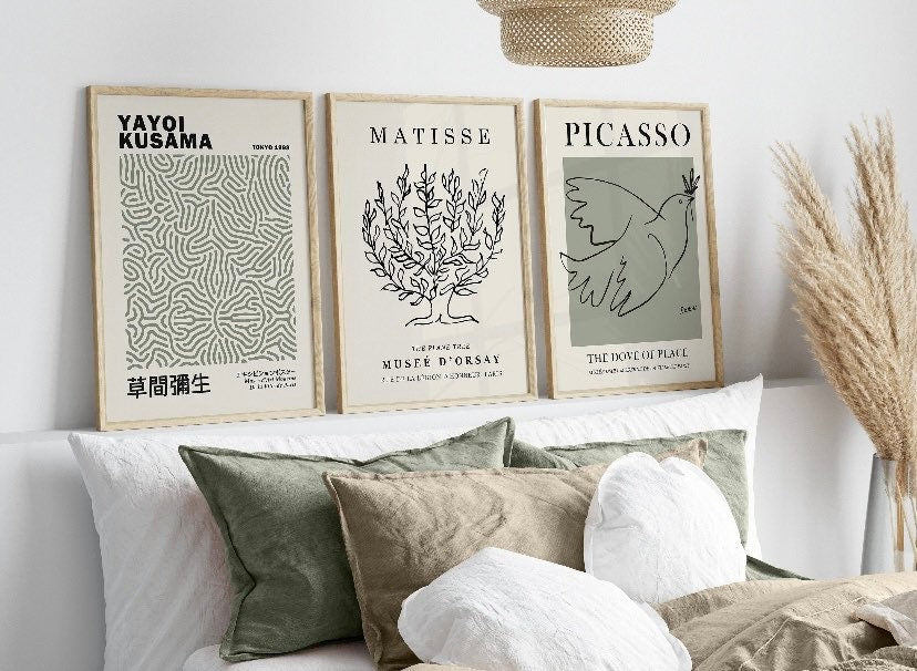 Yayoi Kusama Print | Picasso Print | Matisse Print | Sage Green Wall Art | Set Of Three Prints | Exhibition Prints