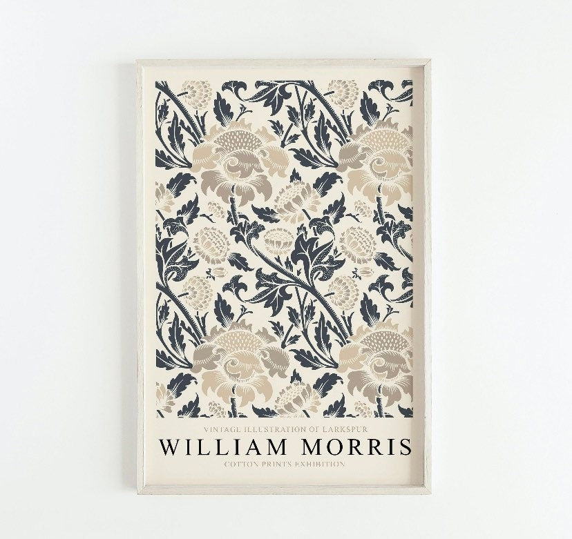 William Morris Print | Larkspur Print | William Morris Poster | Botanical Print | Museum Exhibition | Floral Wall Art | Neutral Print
