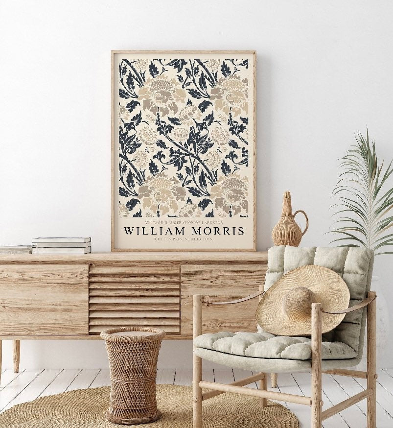 William Morris Print | Larkspur Print | William Morris Poster | Botanical Print | Museum Exhibition | Floral Wall Art | Neutral Print