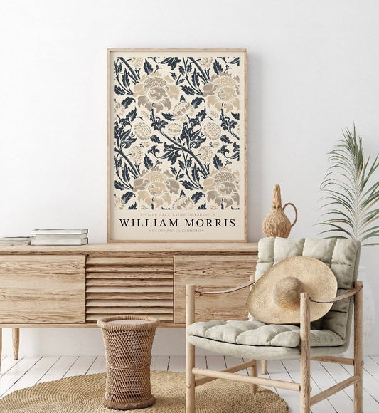 William Morris Print | Larkspur Print | William Morris Poster | Botanical Print | Museum Exhibition | Floral Wall Art | Neutral Print