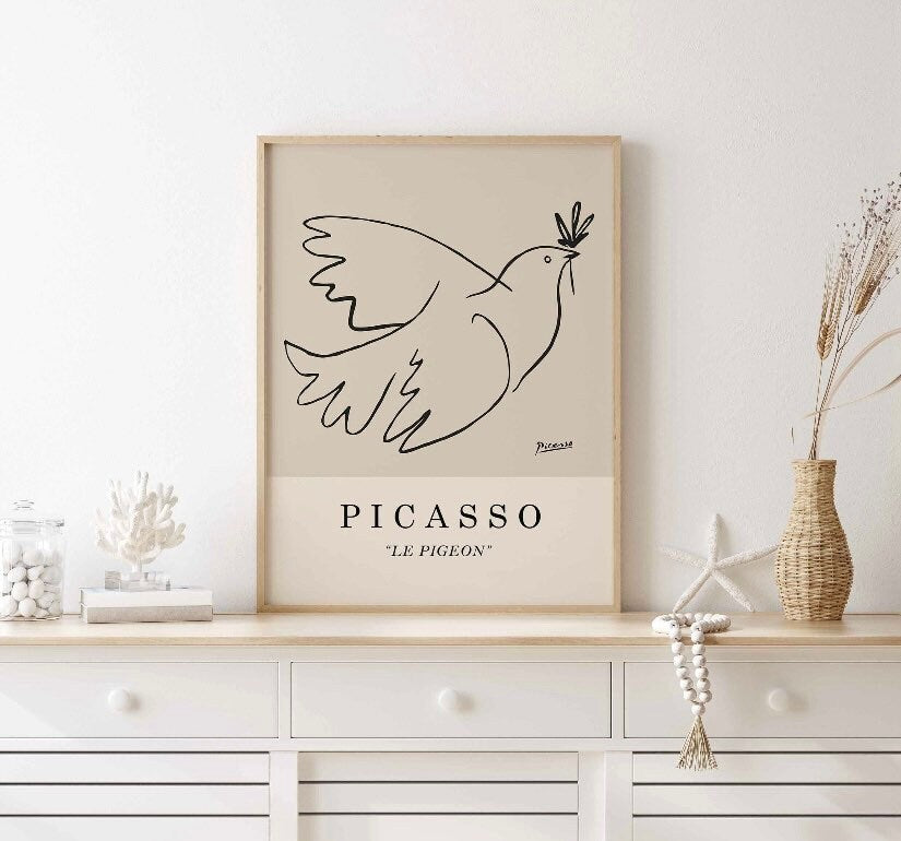 Neutral Wall Art| Set of 3 Prints | Matisse Print | Picasso Print | Flower Market Print | Exhibition Poster | Bird of Peace
